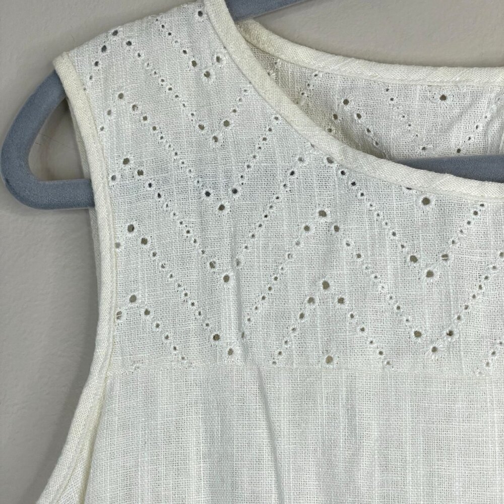 Dana Buchman Coastal Shift Dress Women 12 Eyelet Detail Linen Blend Crisp Preppy - Picture 2 of 11